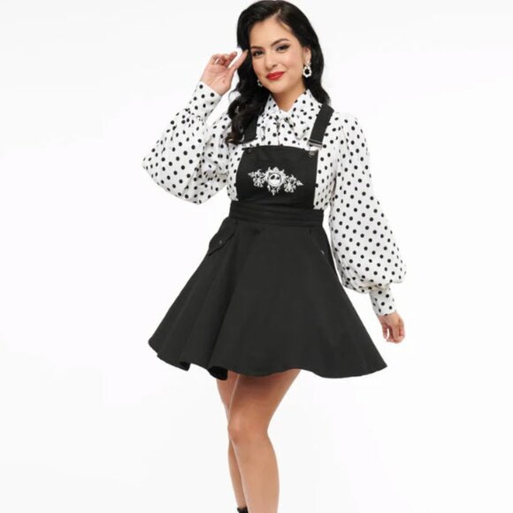 Unique Vintage Disney Black Nightmare Before Christmas Pinafore Skirt M/6-8 - Picture 1 of 5